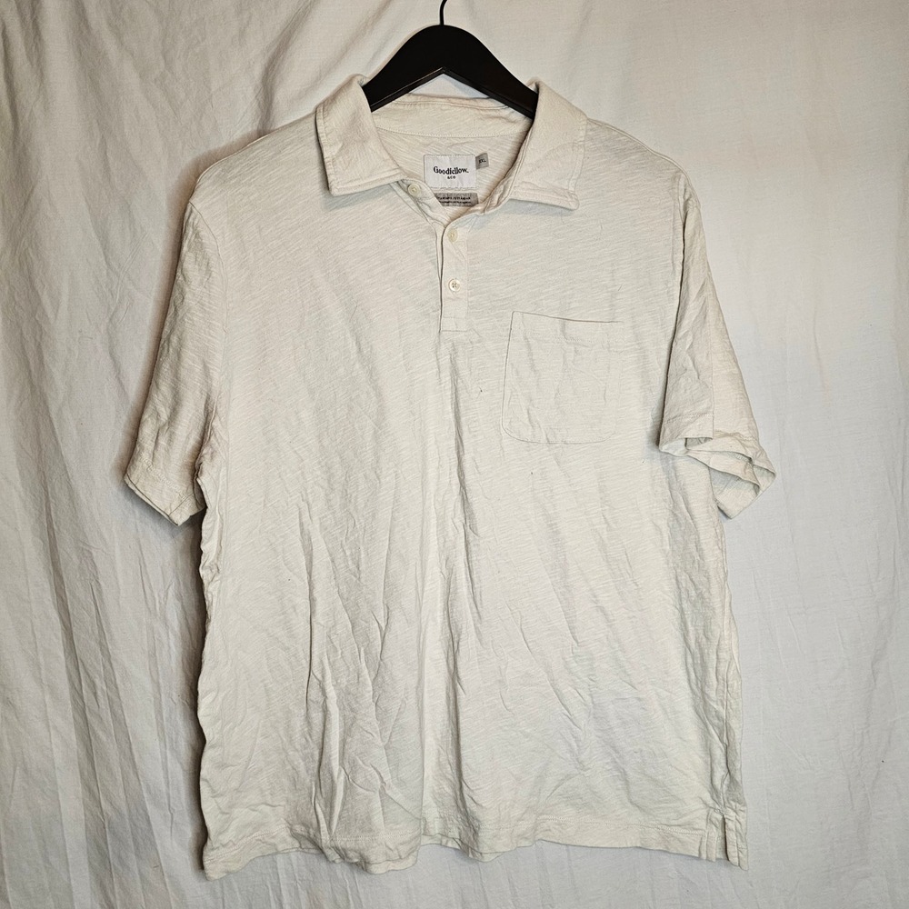 Goodfellow & Co Mens XXL Off White Slub Cotton Short‎ Sleeve Pocket Polo Shirt